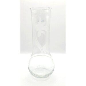 Vintage Toscany Etched Frosted Lily Glass Vase Hand Made In Romania 8" Floral